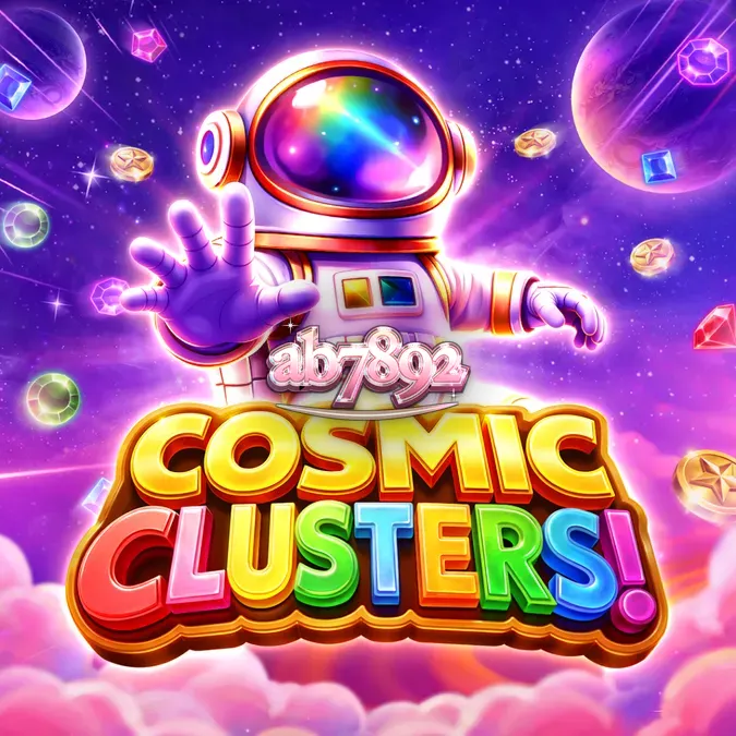 ภาพหน้าจอเกมสล็อต Cosmic Clusters พร้อมกราฟิกธีมอวกาศและตาราง 6x6